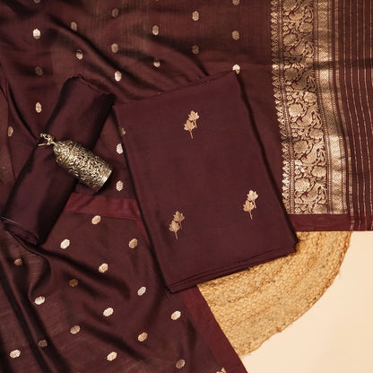 Deep Maroon Silk Dupatta with Golden Polka Dots