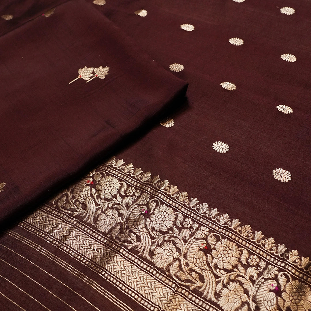 Deep Maroon Silk Dupatta with Golden Polka Dots