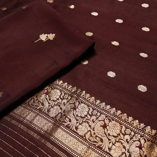 Deep Maroon Silk Dupatta with Golden Polka Dots