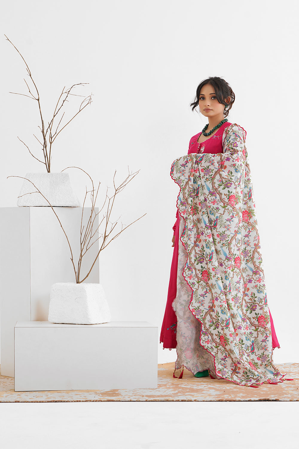 Wildflower Cotton Kalidaar with Patch Work and Applique Printed Embroidered Dupatta