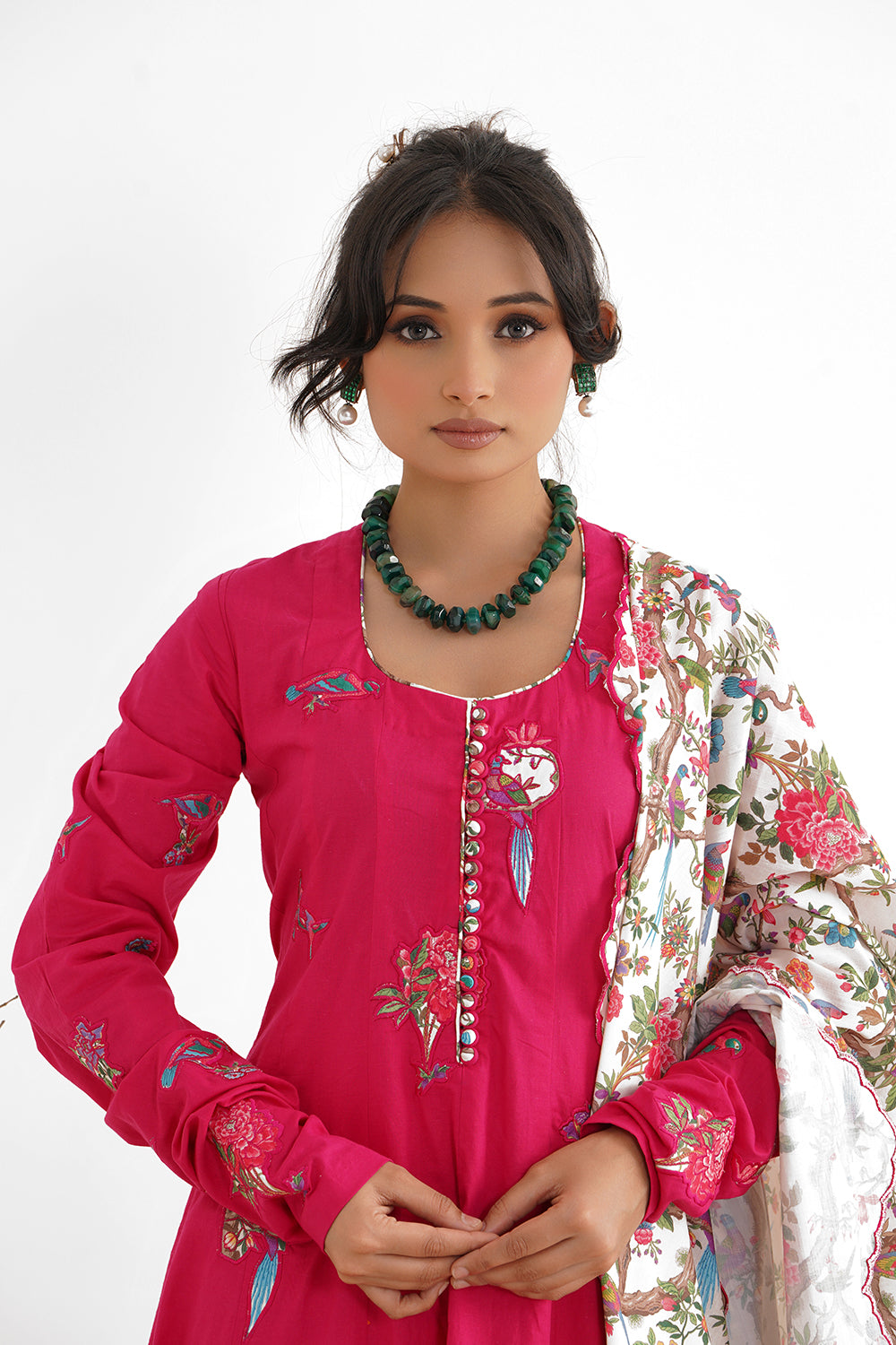 Wildflower Cotton Kalidaar with Patch Work and Applique Printed Embroidered Dupatta