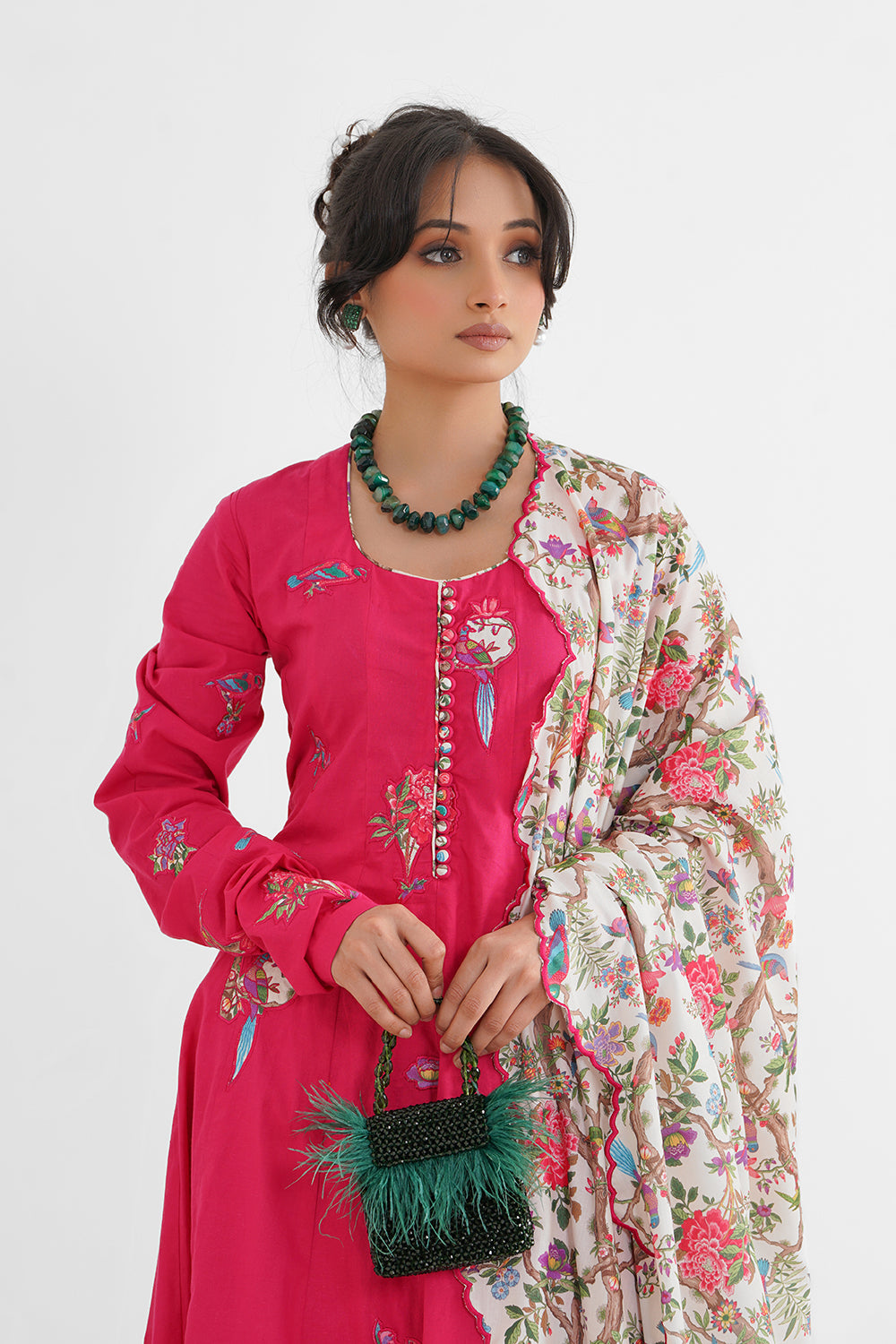 Wildflower Cotton Kalidaar with Patch Work and Applique Printed Embroidered Dupatta