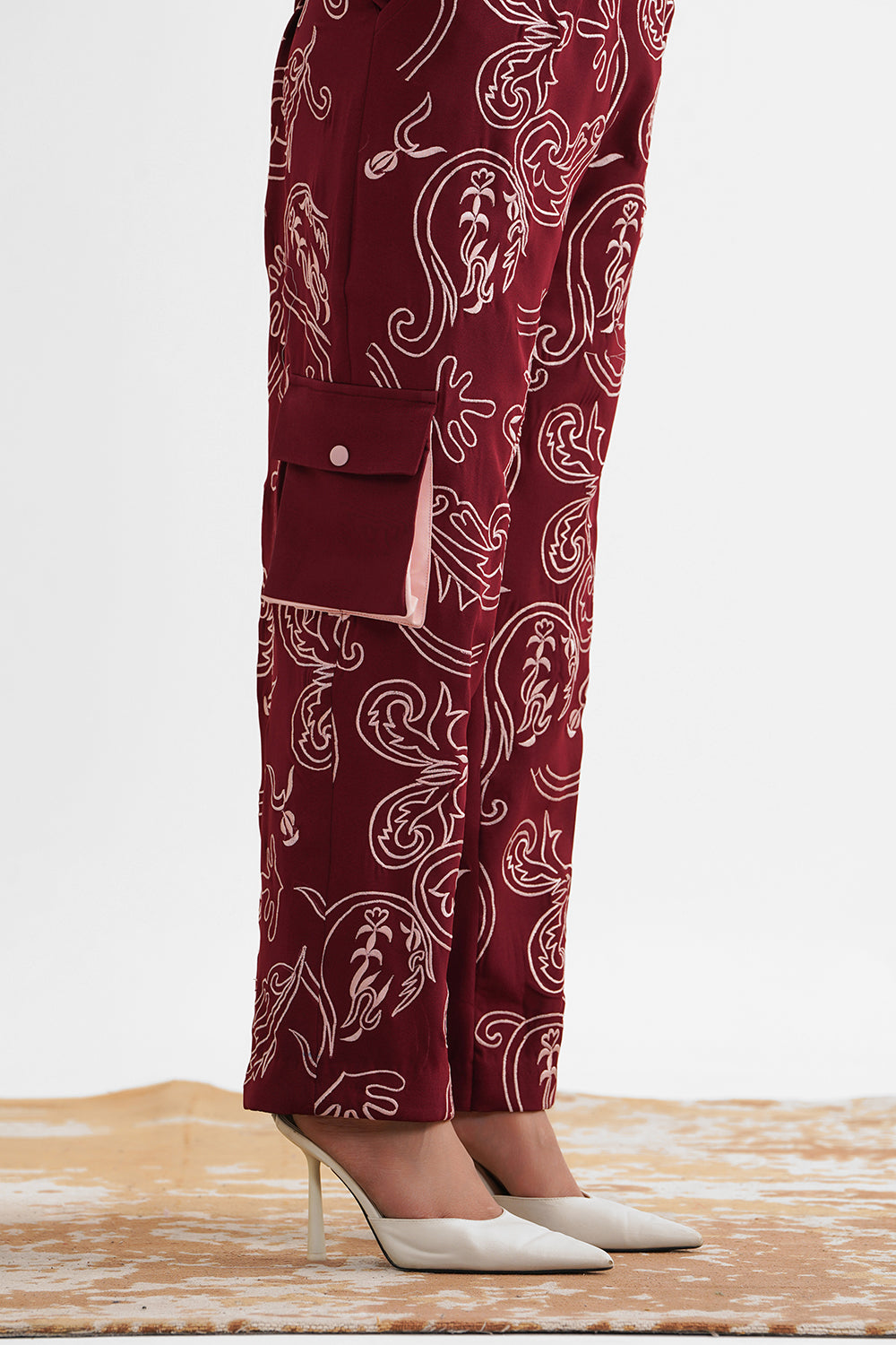 Wine Embroidered Cargo Pant and Jacket