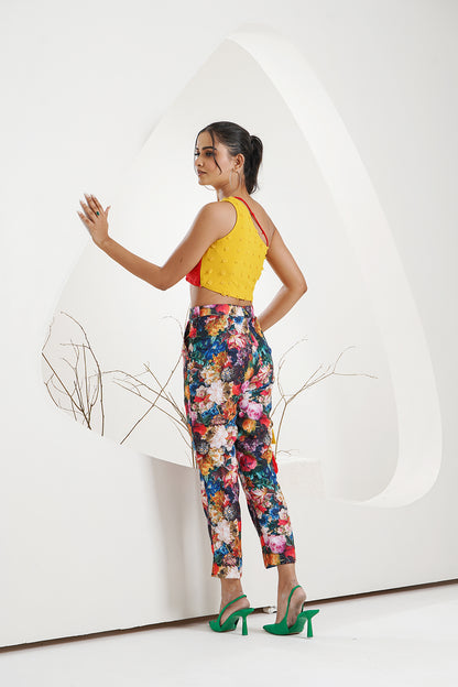 Coin Fabric Top with Floral Trouser