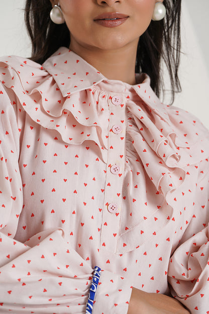 Heart Print Shirt Dress